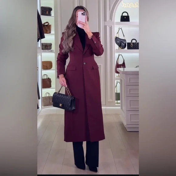 Zara Jackets Coats Zara Burgundy Long Fitted Coat Poshmark